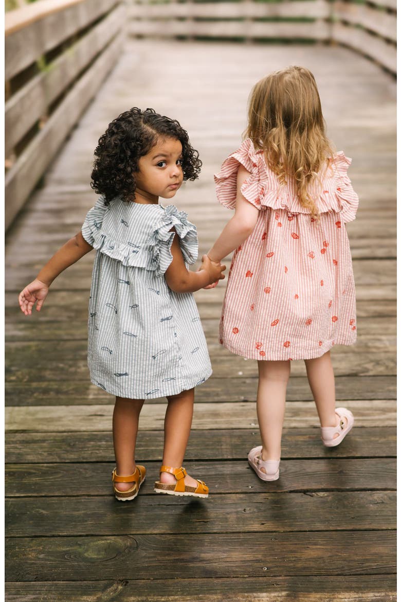 Kids' Ruffle Organic Cotton Seersucker Dress, Alternate, color, SHELL BELLE