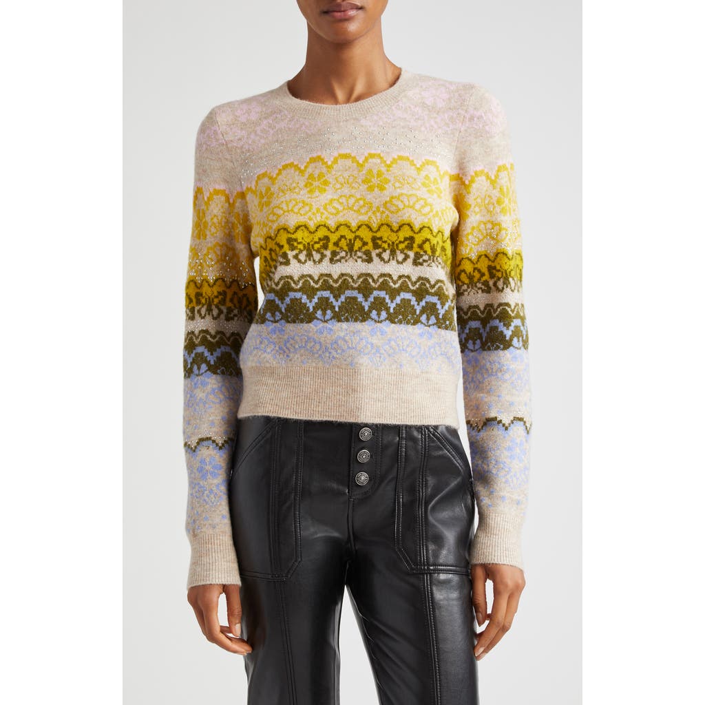 Shop Cinq À Sept Fair Isle Studded Sweater In Oatmeal Multi