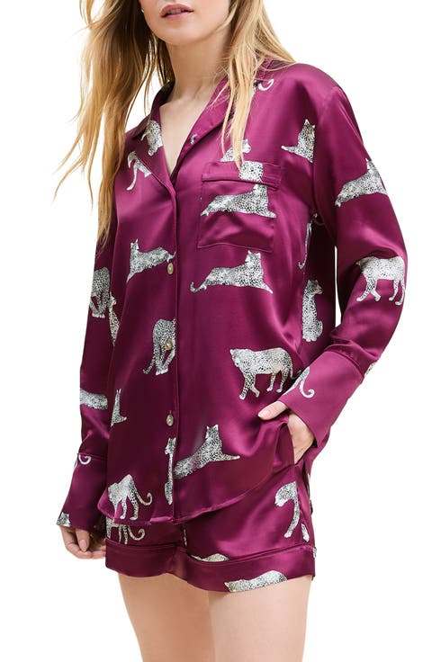 Panthre de Nuit Piped Silk Satin Short Pajamas
