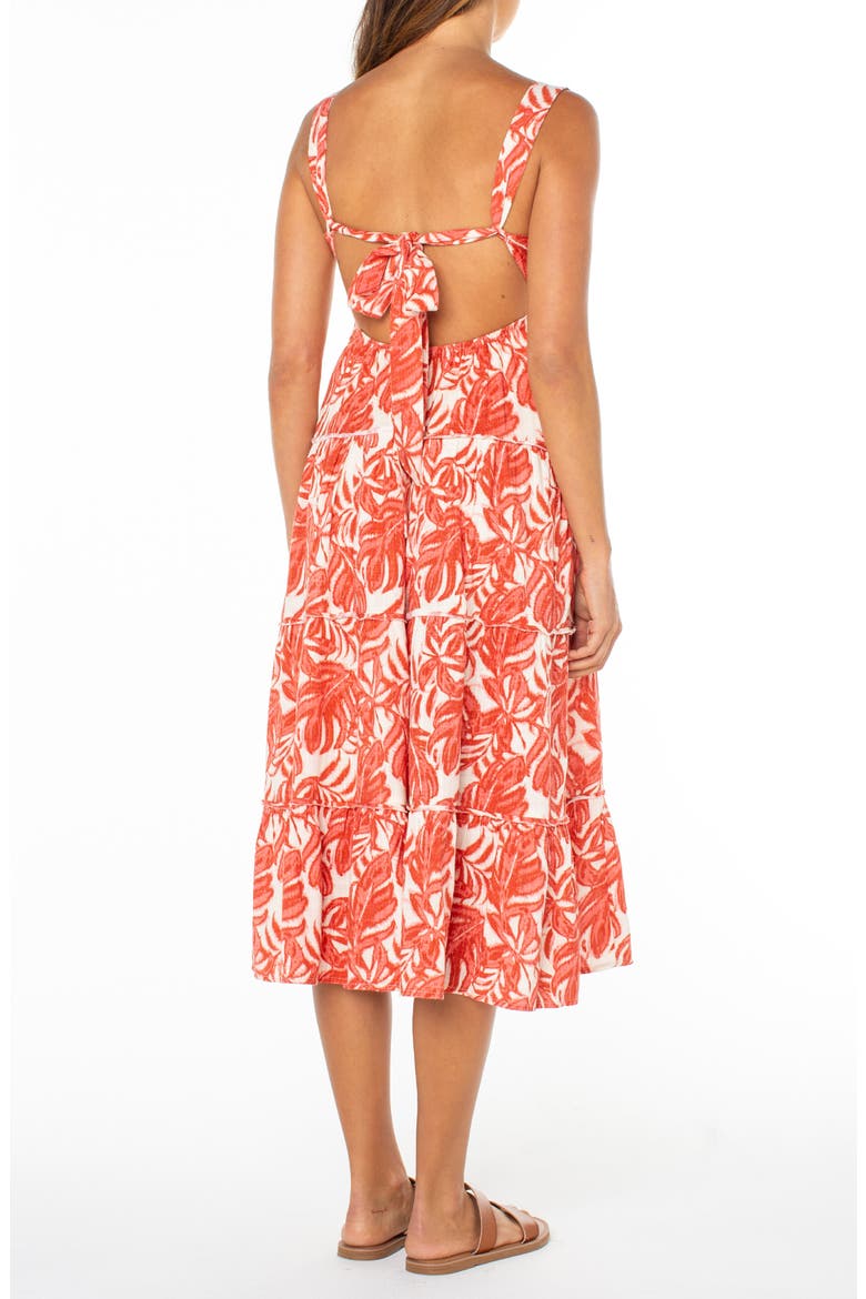 Tula Monstera Print Tiered Open Back Midi Dress, Alternate, color, LANTANA