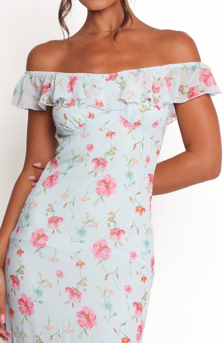 Petal & Pup Irelynn Off the Shoulder Maxi Dress, Alternate, color, Blue Floral