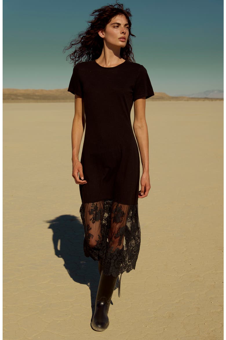 Malibu Lace Hem Rib T-Shirt Dress, Alternate, color, BLACK