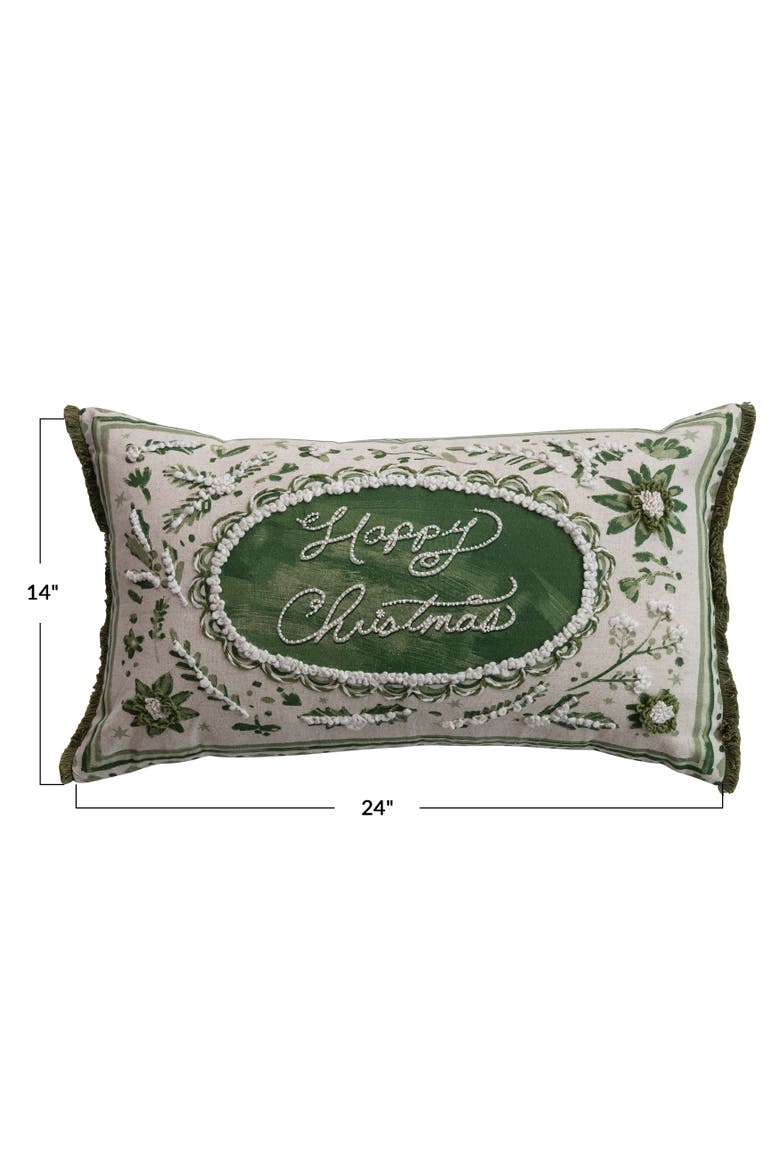 Cotton & Linen Holiday Lumbar Pillow, Alternate, color, Green and Cream