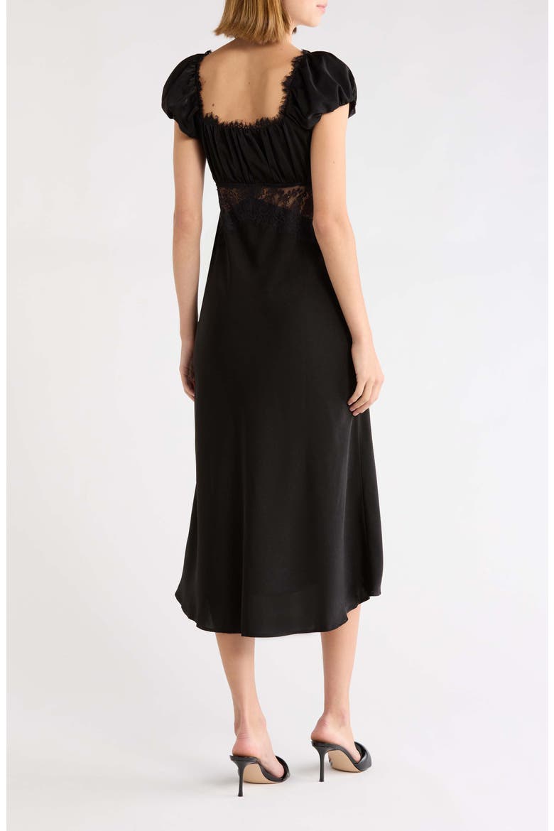 Mira Lace Trim Puff Sleeve Dress, Alternate, color, BLACK