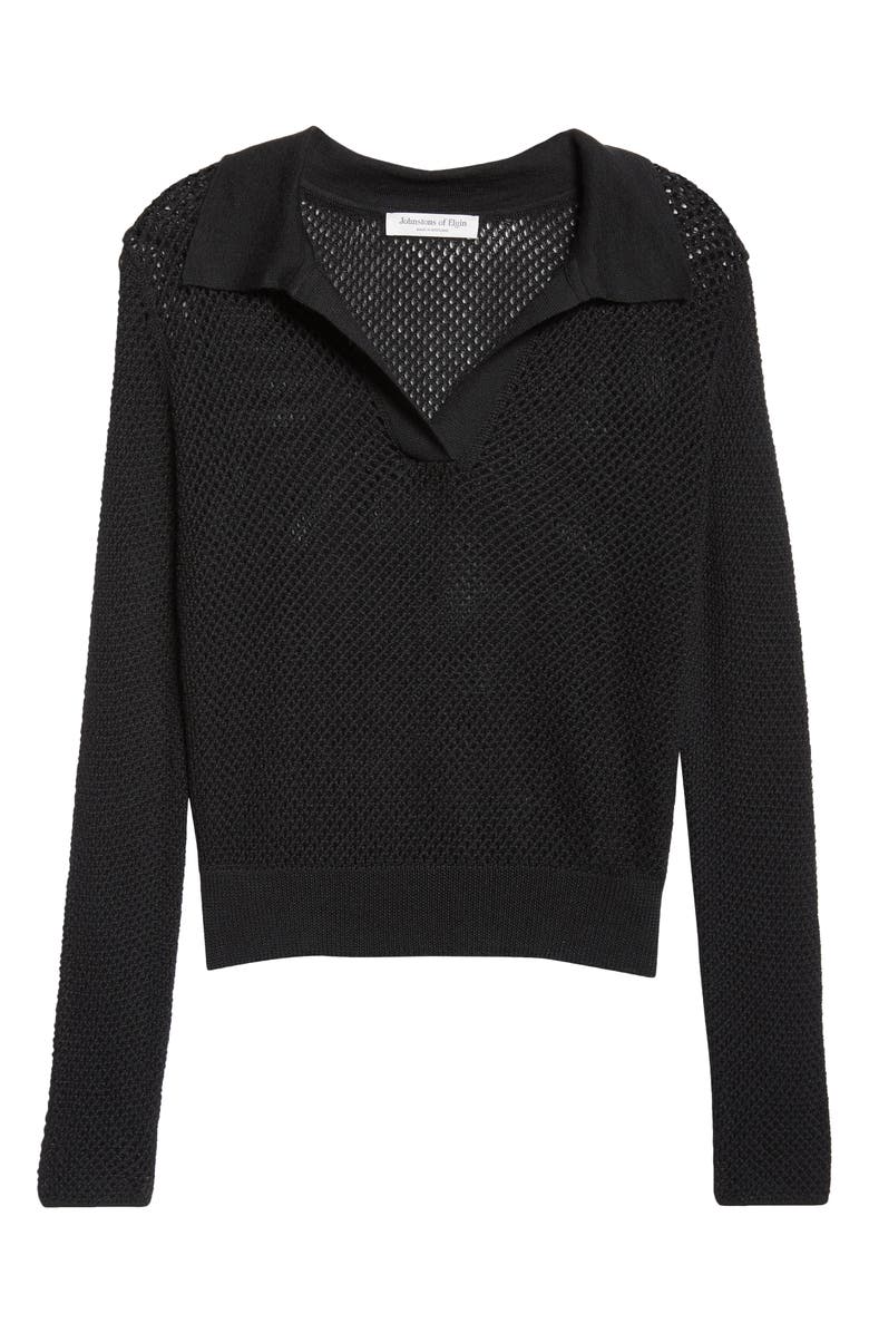 Johnstons of Elgin Superfine Cashmere & Silk Crochet Long Sleeve Polo, Alternate, color, 