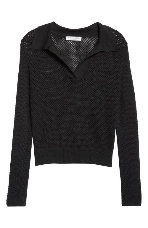 Johnstons Of Elgin Superfine Cashmere & Silk Crochet Long Sleeve Polo In Black