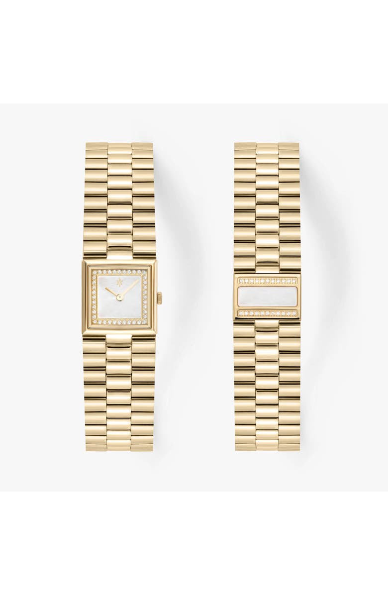 VANNA Catena Double-Gemstone Bracelet Watch, Main, color, White Pearl-Gold