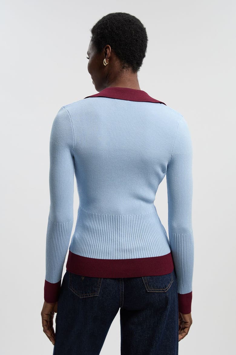 Rib Knit Contrast Hem Collared Top, Alternate, color, Light Blue