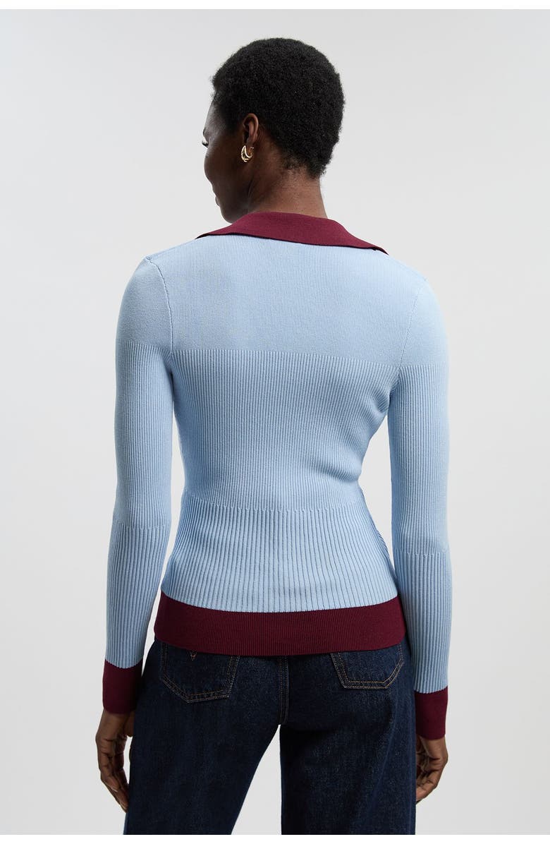 Karen Millen Rib Knit Contrast Hem Collared Top, Alternate, color, Light Blue