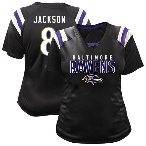 Women's Fanatics Lamar Jackson Black Baltimore Ravens Plus Size Name & Number Raglan Lace V-Neck T-Shirt