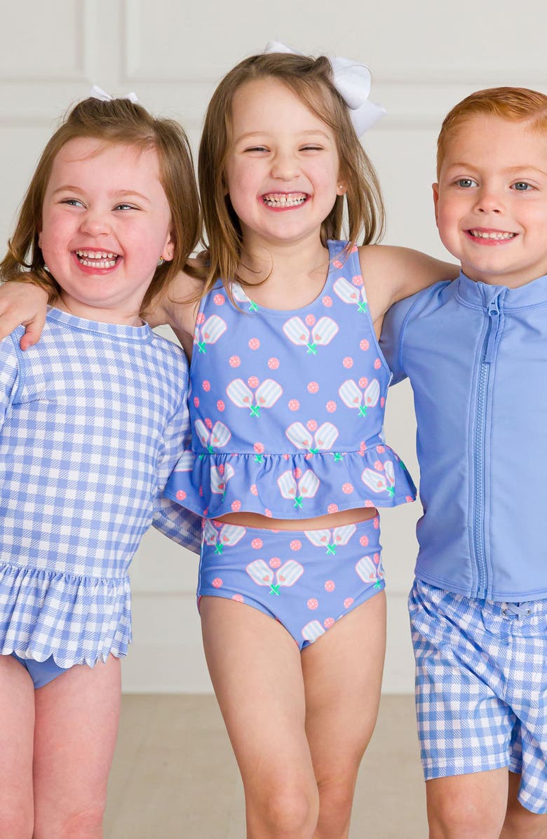 RuffleButts Kids' Pickleball Playtime Reversible Two-Piece Swimsuit, Alternate, color, Blue/ Pink