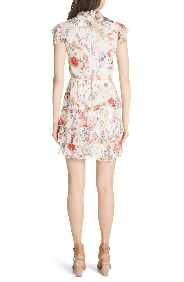 Alice + Olivia Lessie Ruffled Floral Silk Dress, Alternate, color,