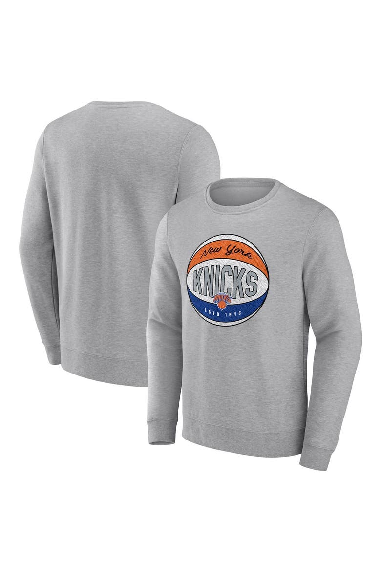 Men's Fanatics Branded Heathered Gray New York Knicks True Classics Vint Pullover Sweatshirt, Alternate, color, Heather Gray