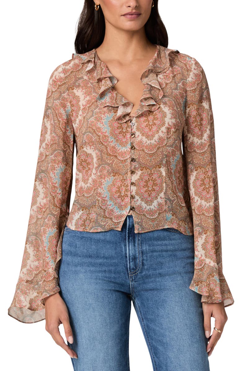 PAIGE Eve Silk Georgette Shirt, Main, color, Surf Multi