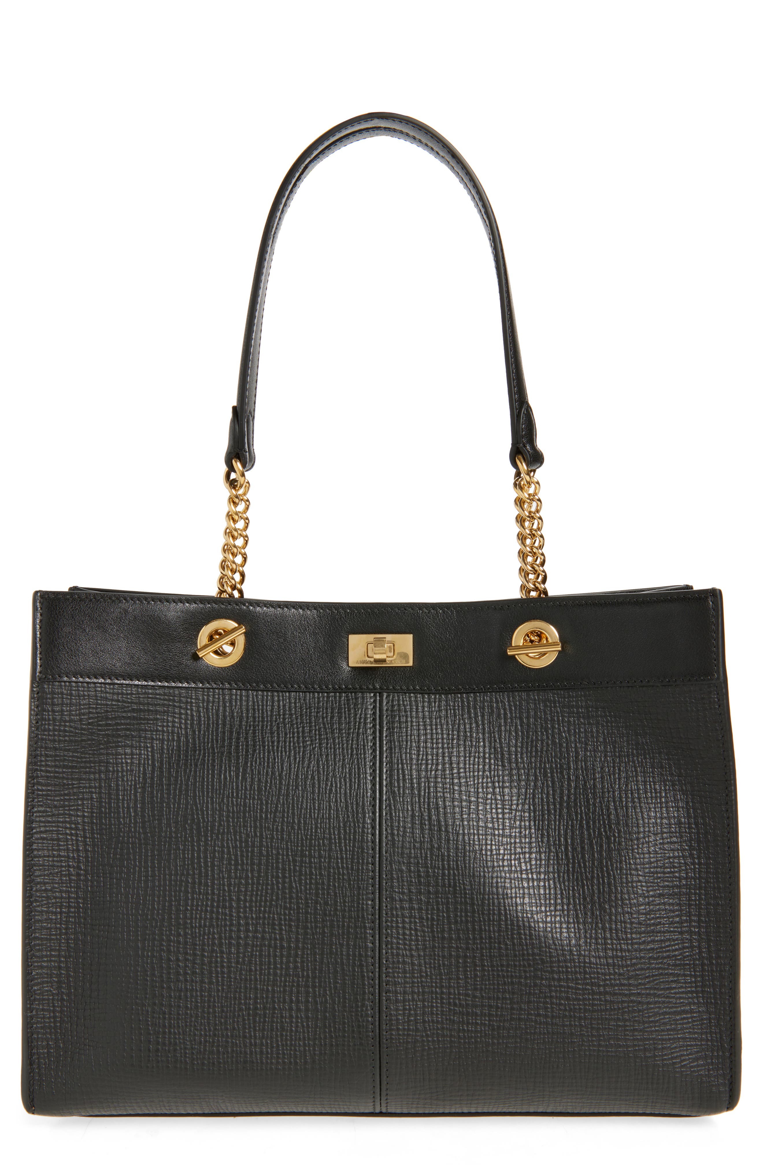 Anya Hindmarch Small Mortimer Eyelet Chain Crosshatch Leather Tote, Main, color, Black