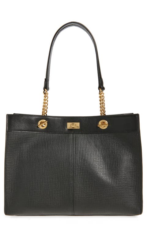 Small Mortimer Eyelet Chain Crosshatch Leather Tote