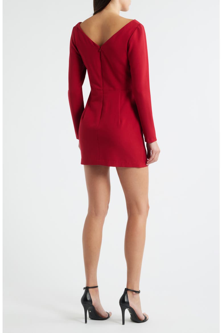 Asymmetric Neck Long Sleeve Minidress, Alternate, color, RUBY