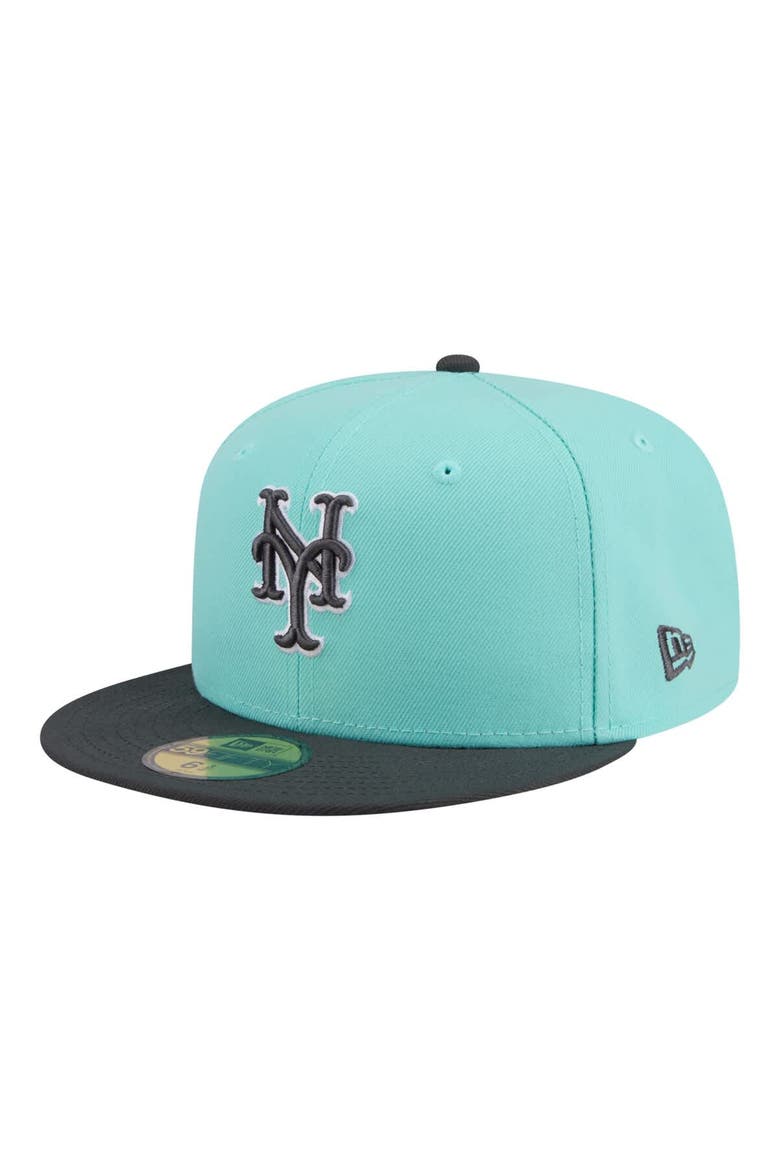 Men's New Era Turquoise/Charcoal New York Mets Two-Tone Color Pack 59FIFTY Fitted Hat, Main, color, Turquoise
