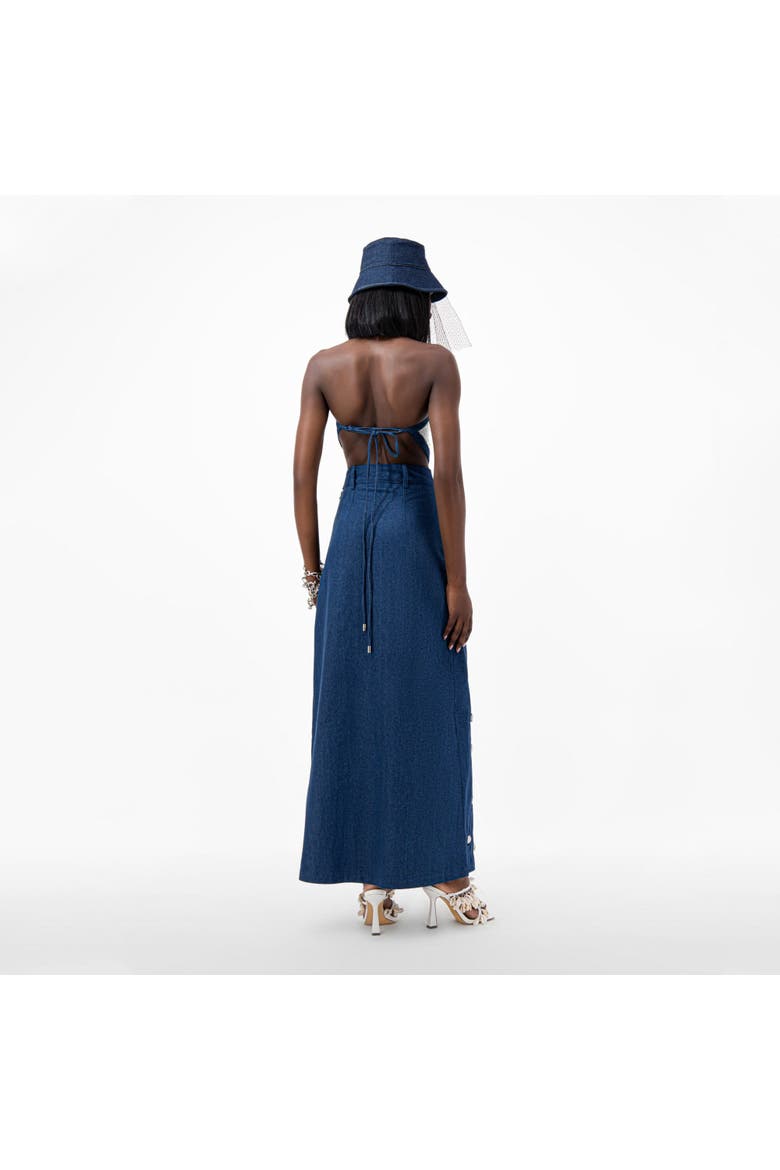 Cowrie Shell Embellished Denim Maxi Skirt, Alternate, color, Blue
