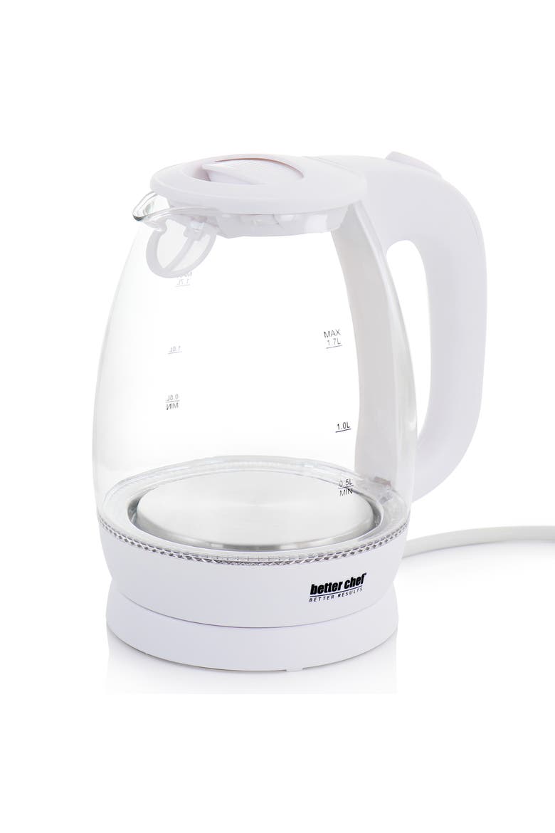 1.7 Liter Glass 360 Degree Cordless LED Electric Kettle, Alternate, color, White