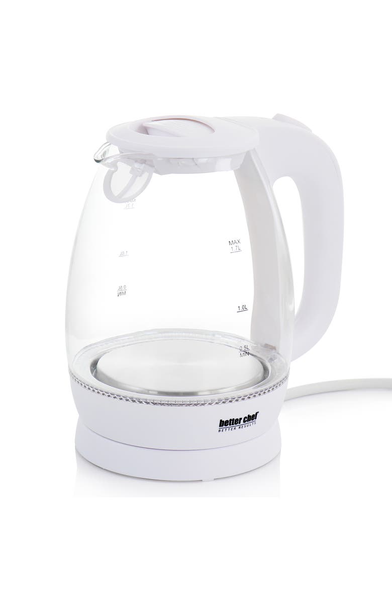 Better Chef 1.7 Liter Glass 360 Degree Cordless LED Electric Kettle, Alternate, color, White