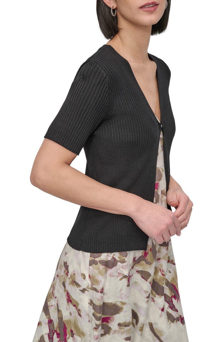 DKNY Hook 
Eye Short Sleeve Rib Cardigan, Alternate, color, 