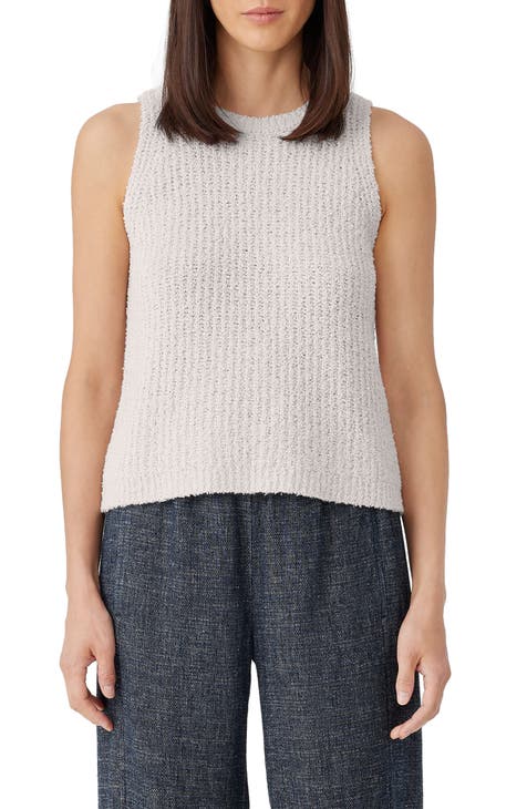 Selling NWT Eileen Fisher Silver Ice Gray Round Neck Ribbed Knit Sleeveless Sweater