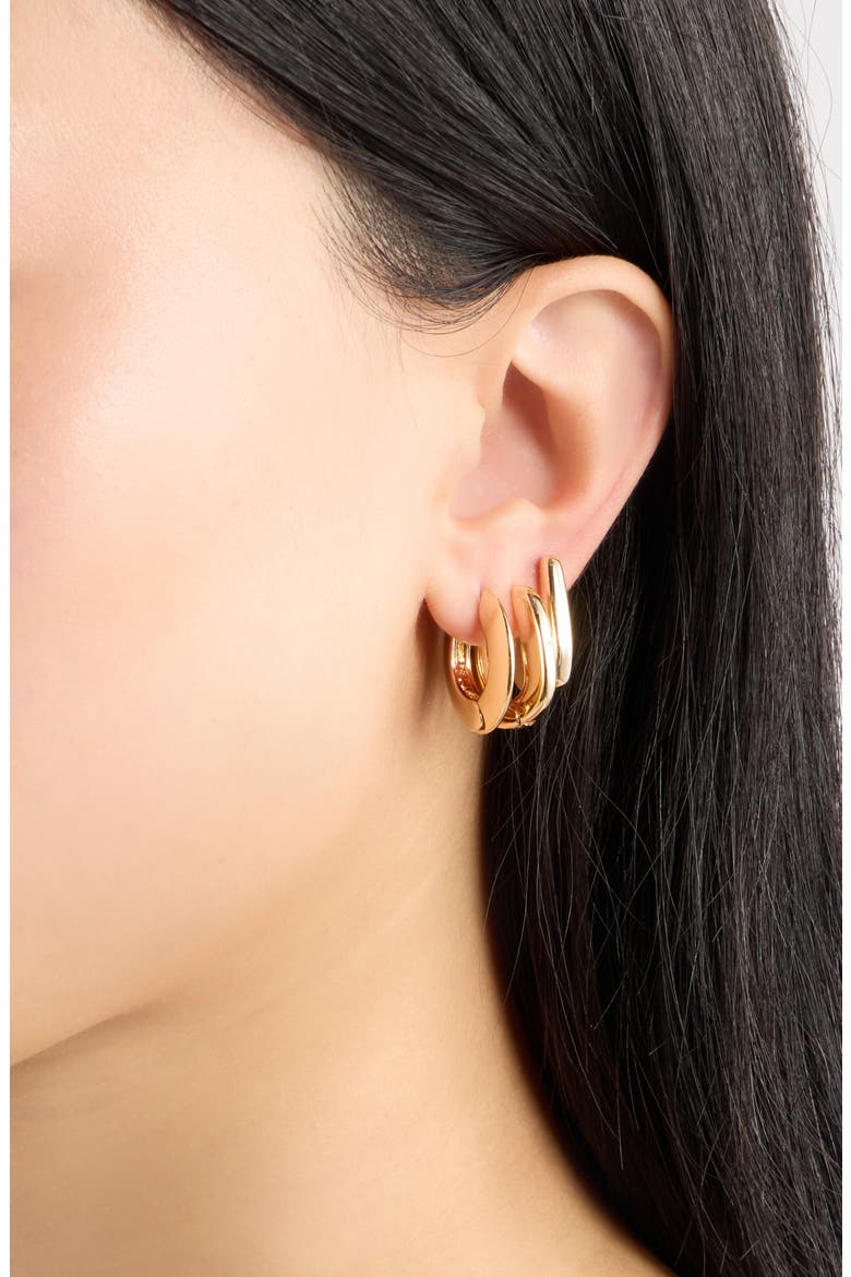 Set of 3 Polished Huggie Hoop Earrings, Alternate, color, GOLD