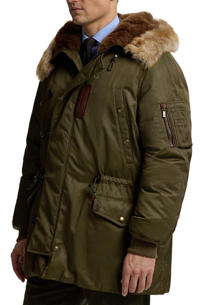 Insulated Down Parka Jacket with Genuine Shearling Trim (Men