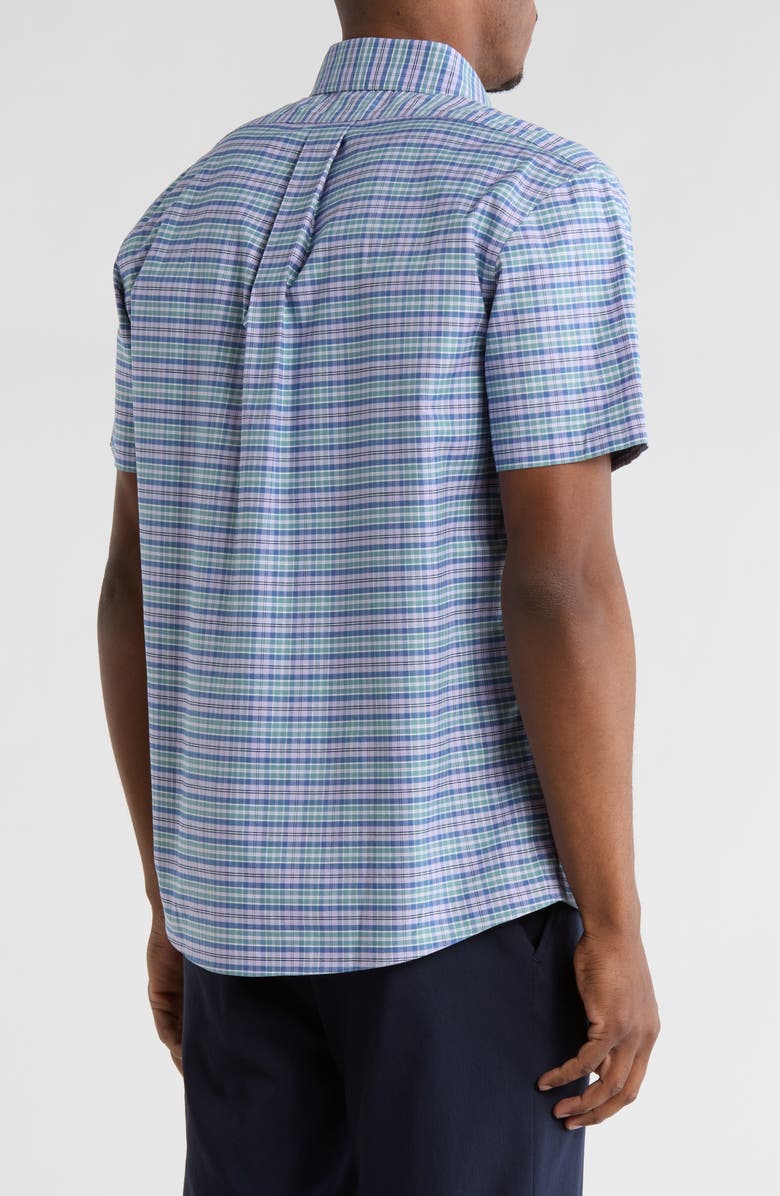 Brooks Brothers Regular Fit Non-Iron Stretch Oxford Short Sleeve Button-Down Shirt, Alternate, color, Lavender Arctic Plaid