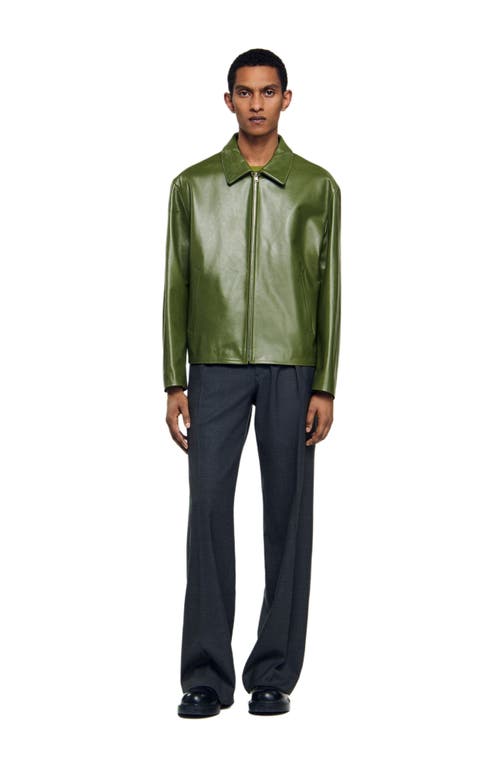 Sandro Zip-up Leather Jacket In Green