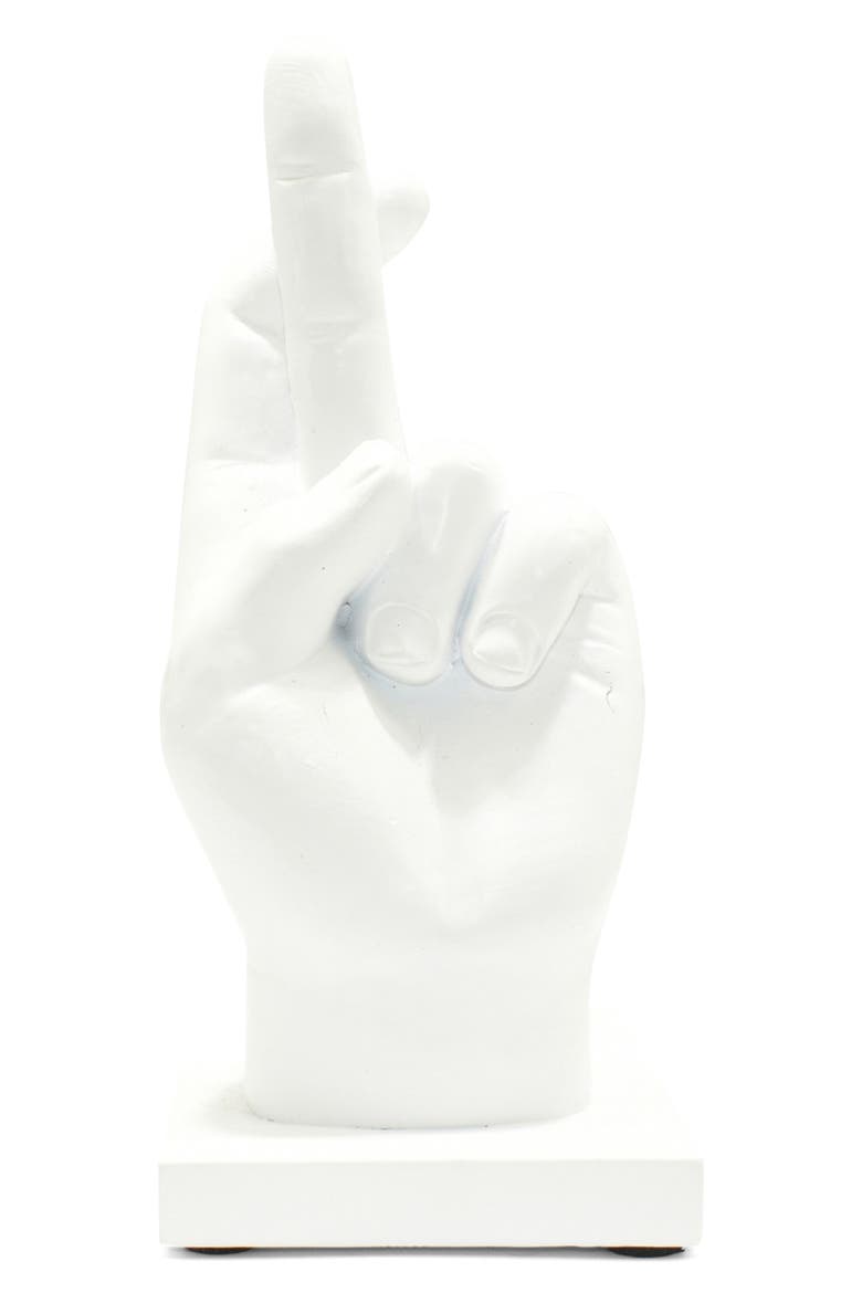 Fingers Crossed Decorative Sculpture, Main, color, WHITE