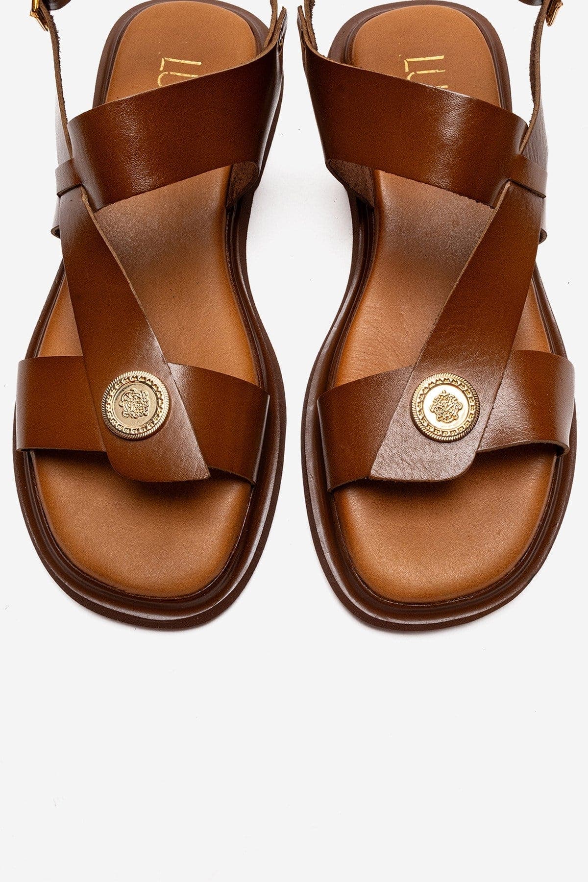 Forever & Always Shoes Quella Leather Buckle Sandal, Alternate, color, Cognac