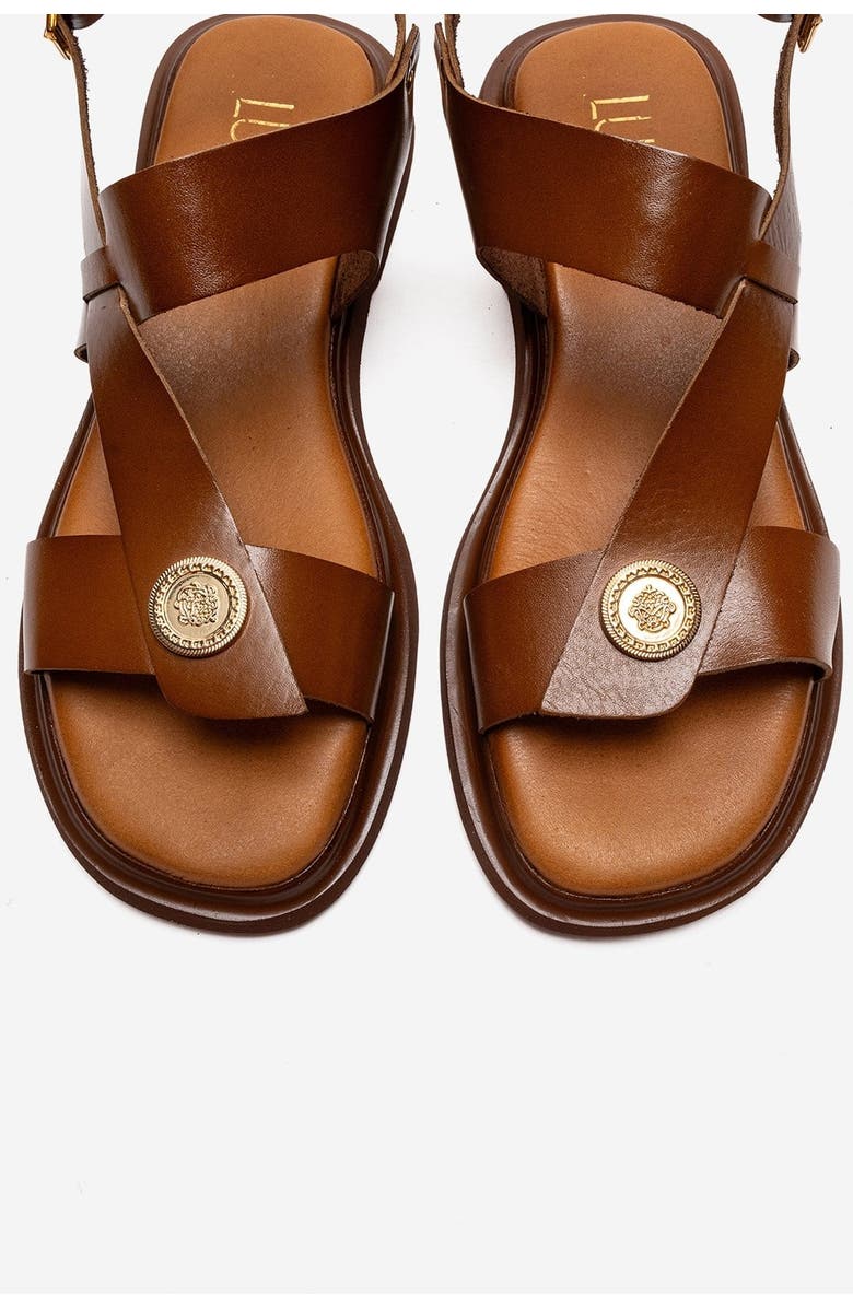Forever & Always Shoes Quella Leather Buckle Sandal, Alternate, color, Cognac