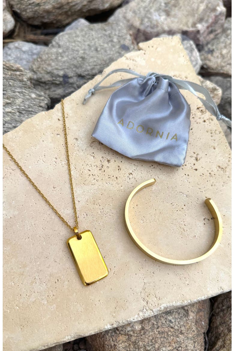 Men's Dog Tag Pendant Necklace & Cuff Bracelet Set, Alternate, color, GOLD