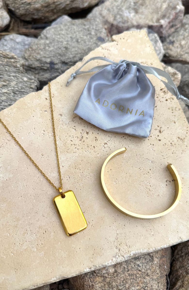 Adornia Men's Dog Tag Pendant Necklace & Cuff Bracelet Set, Alternate, color, Gold