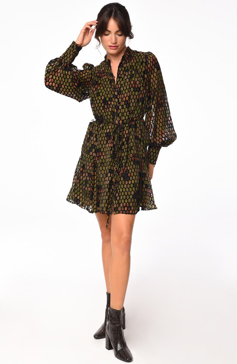 CIEBON Suxie Geo Print Long Sleeve Mini Shirtdress, Alternate, color, 