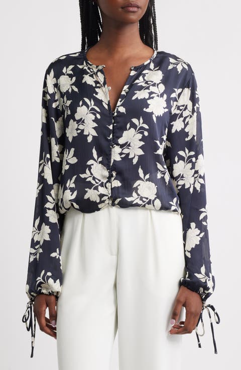 Floral Tie Sleeve Button-Up Shirt