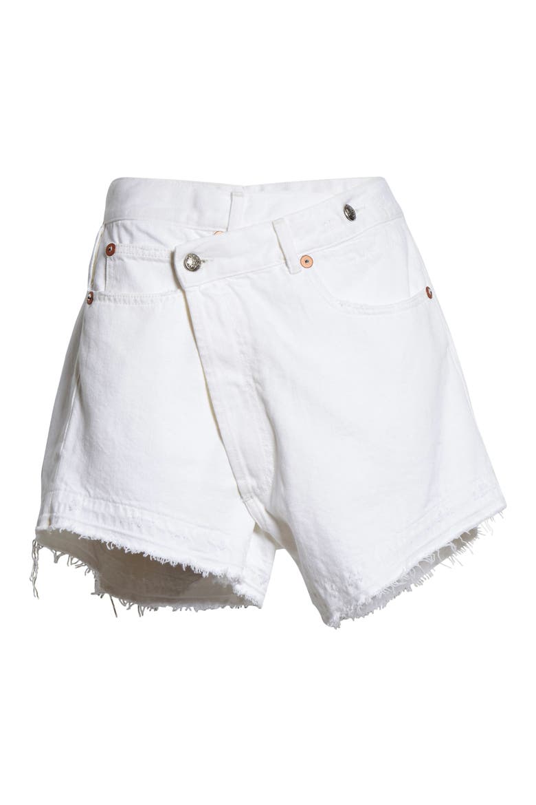 Crossover Denim Shorts, Alternate, color, NICO WHITE