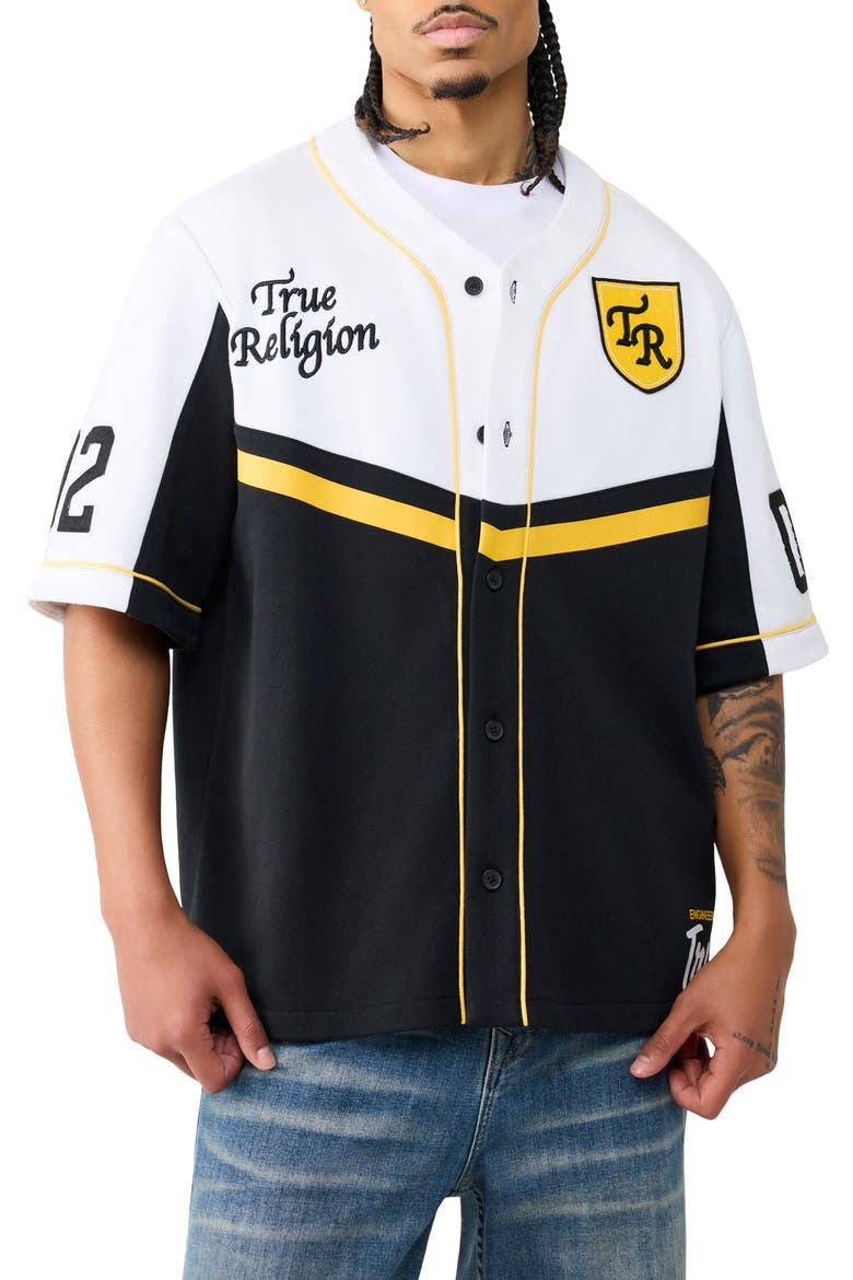 Oversize Cotton Baseball Jersey, Main, color, WINTER WHITE / BLACK