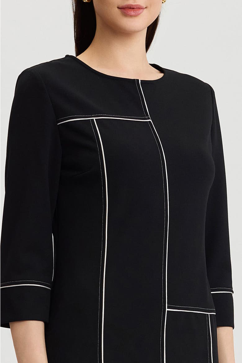Monochrome Grid Stitch Stretch Deco Crepe Dress, Alternate, color, Black/White