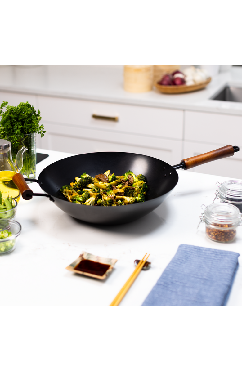 JOYCE CHEN Carbon Steel Ceramic Nonstick Wok, 14-Inch, Alternate, color, Black