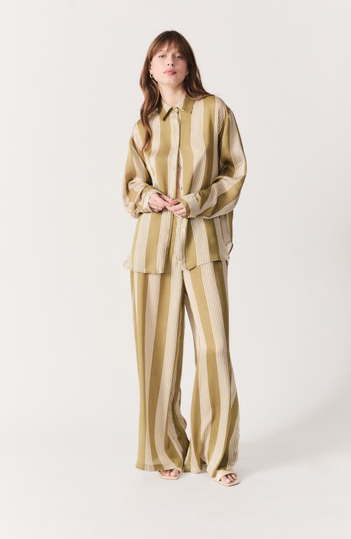 Deluc Milo Stripe Satin Shirt In Khaki With Ecru Stripes