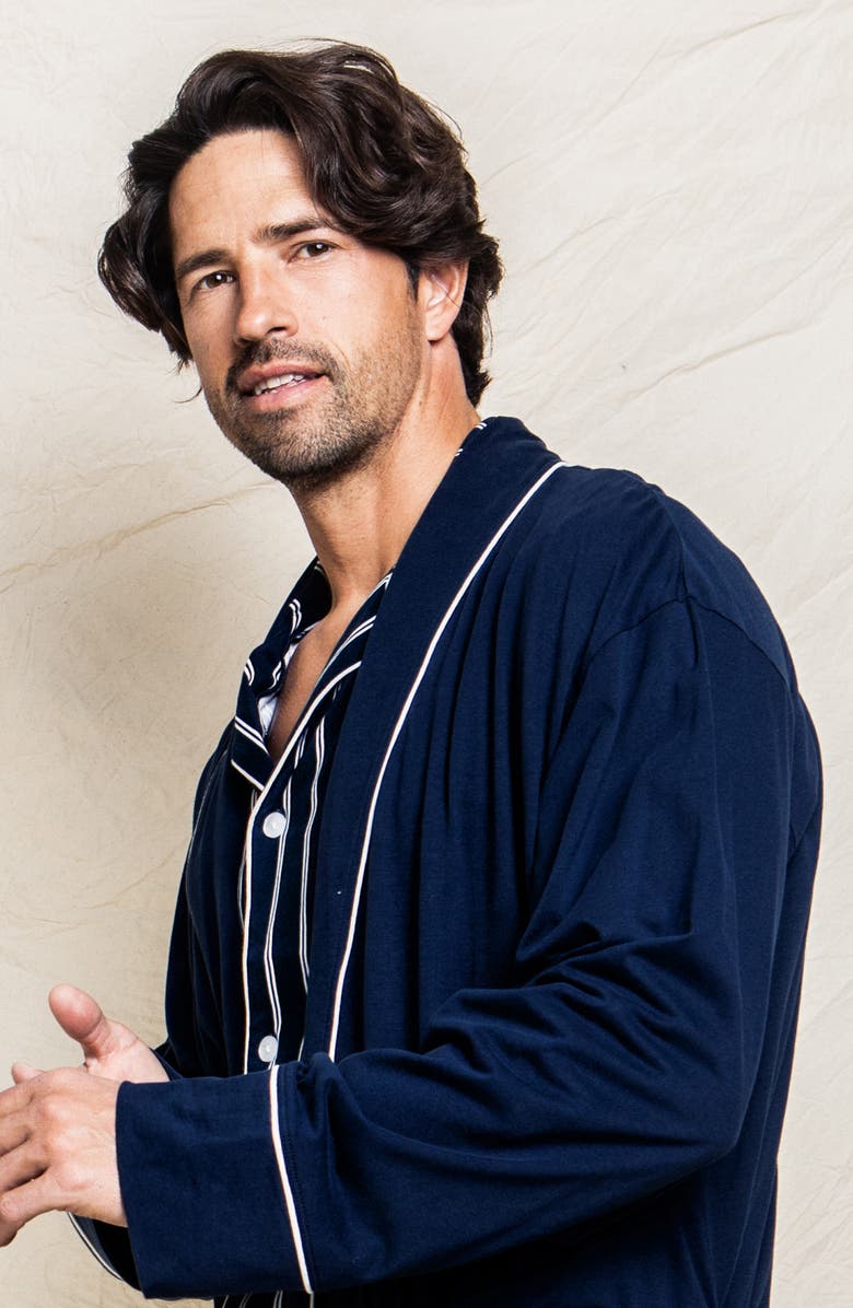 Petite Plume Men's Luxe Pima Cotton Robe, Alternate, color, Navy