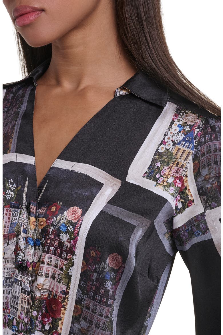 Scarf Print Long Sleeve Handkerchief Hem Twill Shirtdress, Alternate, color, BLACK MULTI