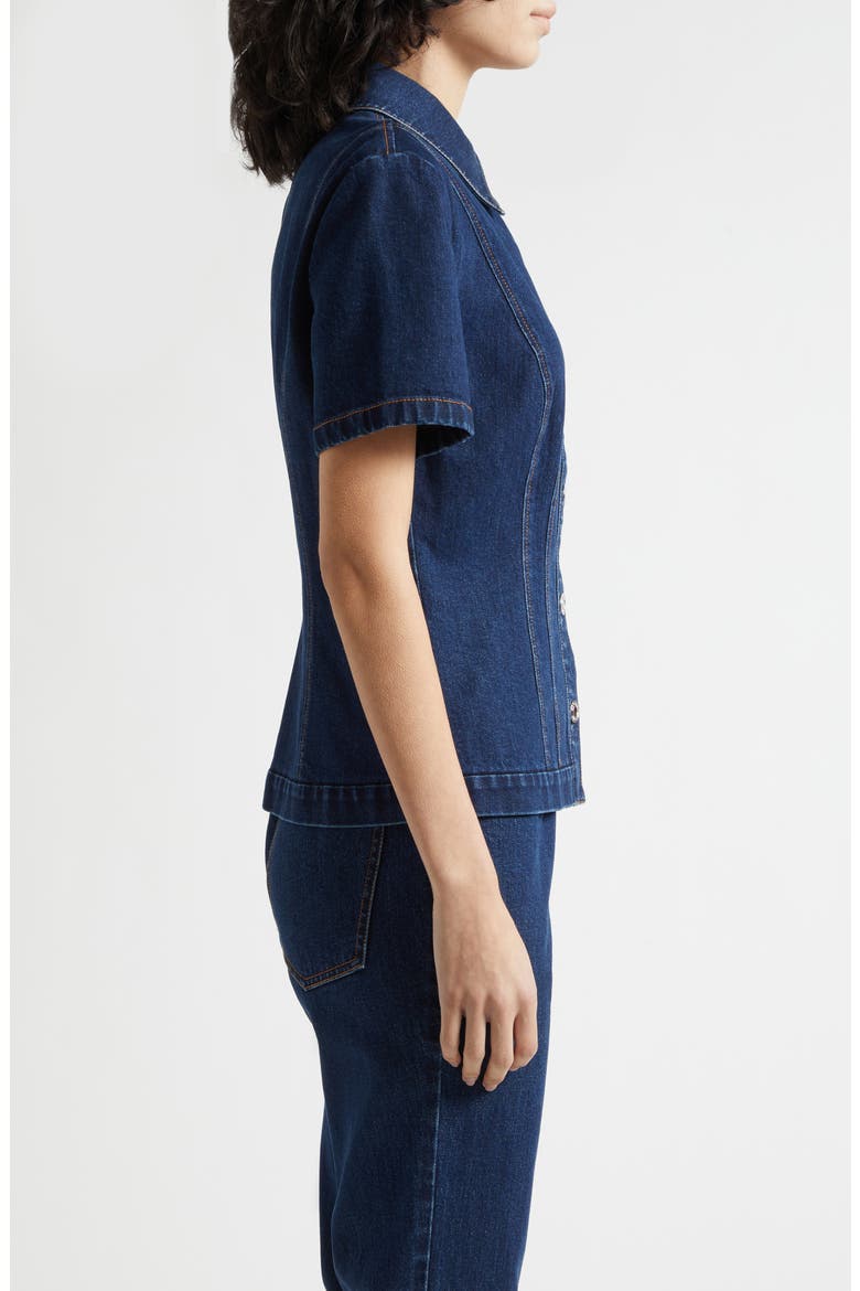 Halle Short Sleeve Denim Button-Up Shirt, Alternate, color, MIDWASH
