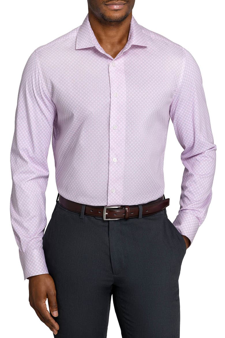 Slim Fit Cross Geo Reworked Button-Up Shirt, Main, color, WHITE/ PINK
