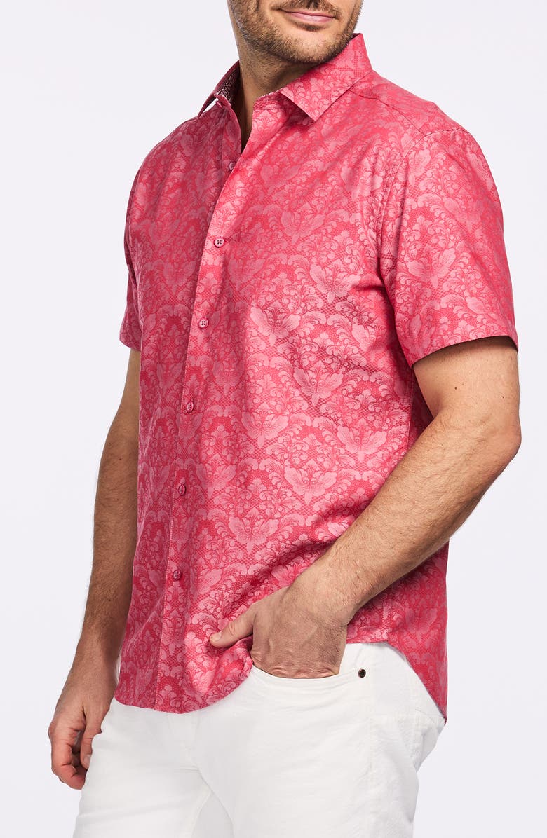 Robert Graham Bayview Short Sleeve Cotton Button-Up Shirt, Alternate, color, Red