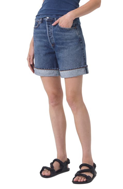 Dame High Waist Mid Length Relaxed Denim Shorts (Control)