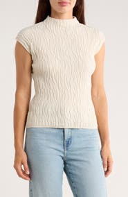 Bobeau Animal Jacquard Stripe Cap Sleeve Sweater
